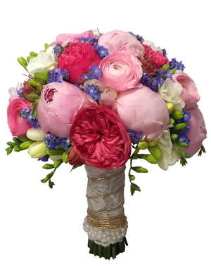 Peonies with forget-me-nots - a very delicate and beautiful bouquet