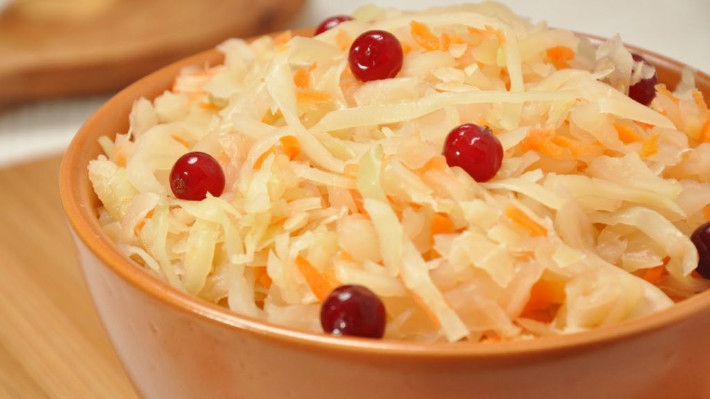 Sauerkraut with lingonberries in a bowl