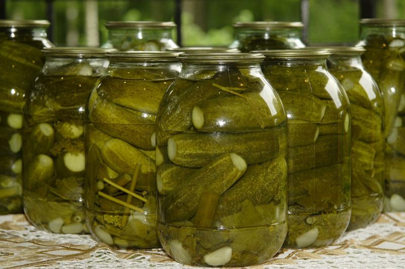 Pickled cucumbers in jars