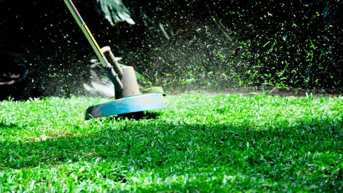 Cutting grass with a trimmer