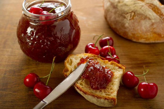 Cherry jam on bread