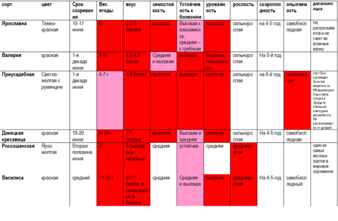 Comparison of cherry varieties