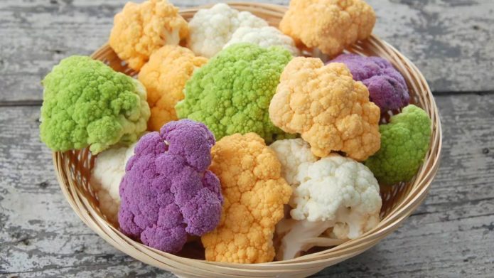 Assorted cauliflower in a basket