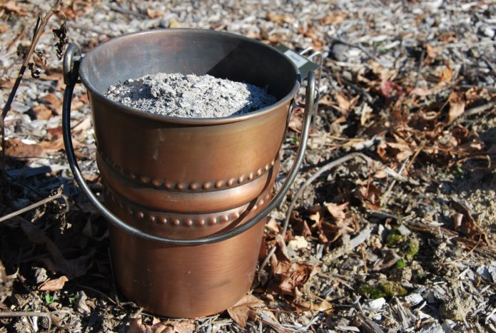 Wood ash in a bucket