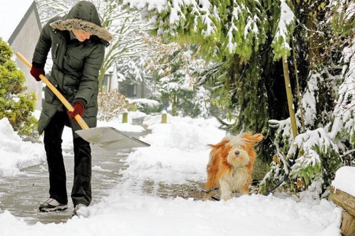 Girl shoveling snow