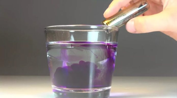 Dilution of potassium permanganate in water